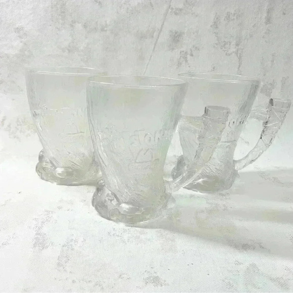 Flintstones 3 Mammoth Mugs Clear Embossed Glass 1993 McDonald's 4.5" Vintage - Picture 2 of 5